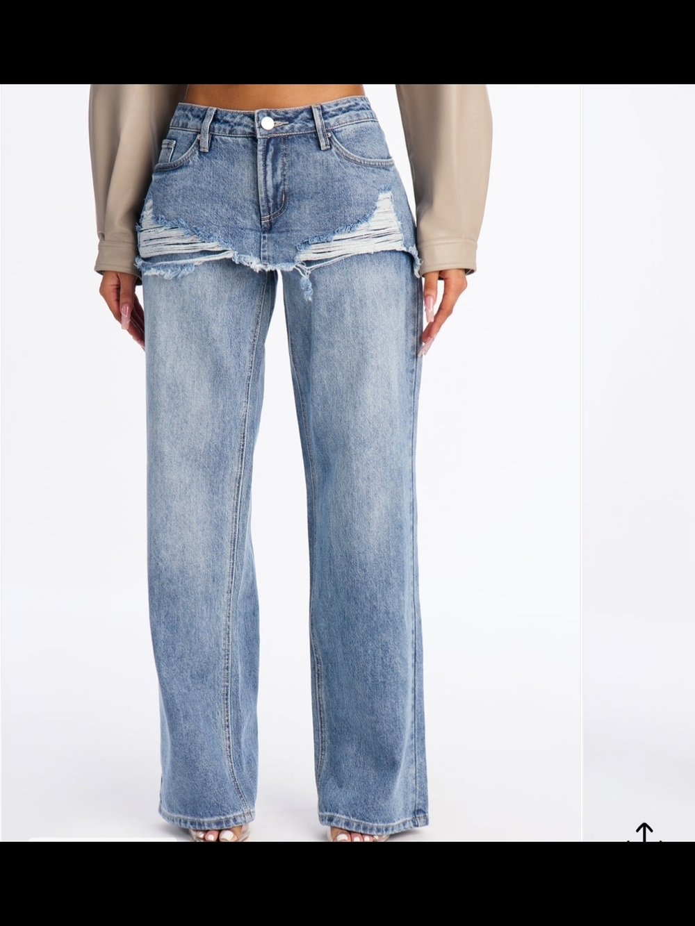 Fashion Nova Light Blue Distressed Wide-Leg Jeans